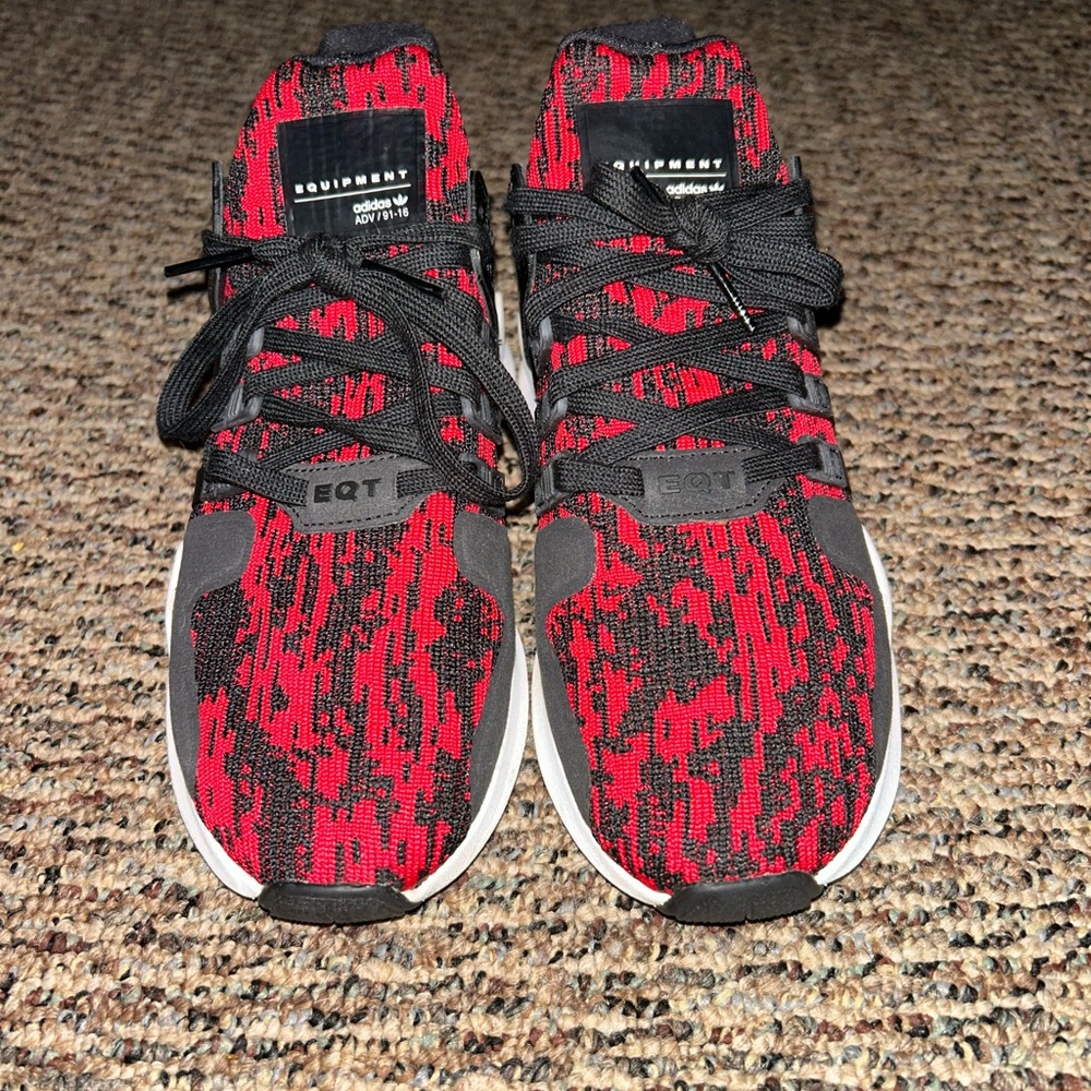 Adidas EQT Red and Black Knit Sneakers